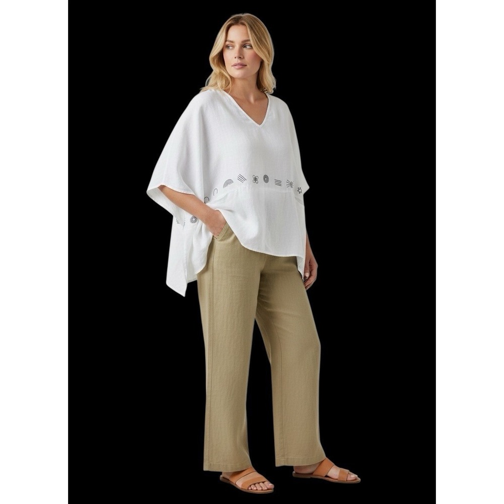 Yargici Shirts One Size Top/Poncho 100% Ramie Pockets Lagenlook Minimalist White